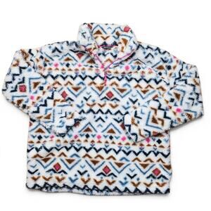 EDDIE BAUER Pullover Fleece Women's XL Southwest Aztec Sherpa Quarter Zip Cozy